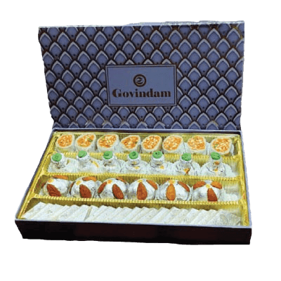 Mix Sweet Box (800g) : Kaju Katli, Kesar & Moong Barfi Collection | Govindam