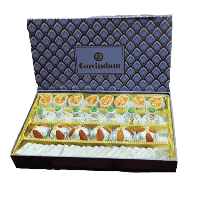 Mix Sweet Box (800g) : Kaju Katli, Kesar & Moong Barfi Collection | Govindam